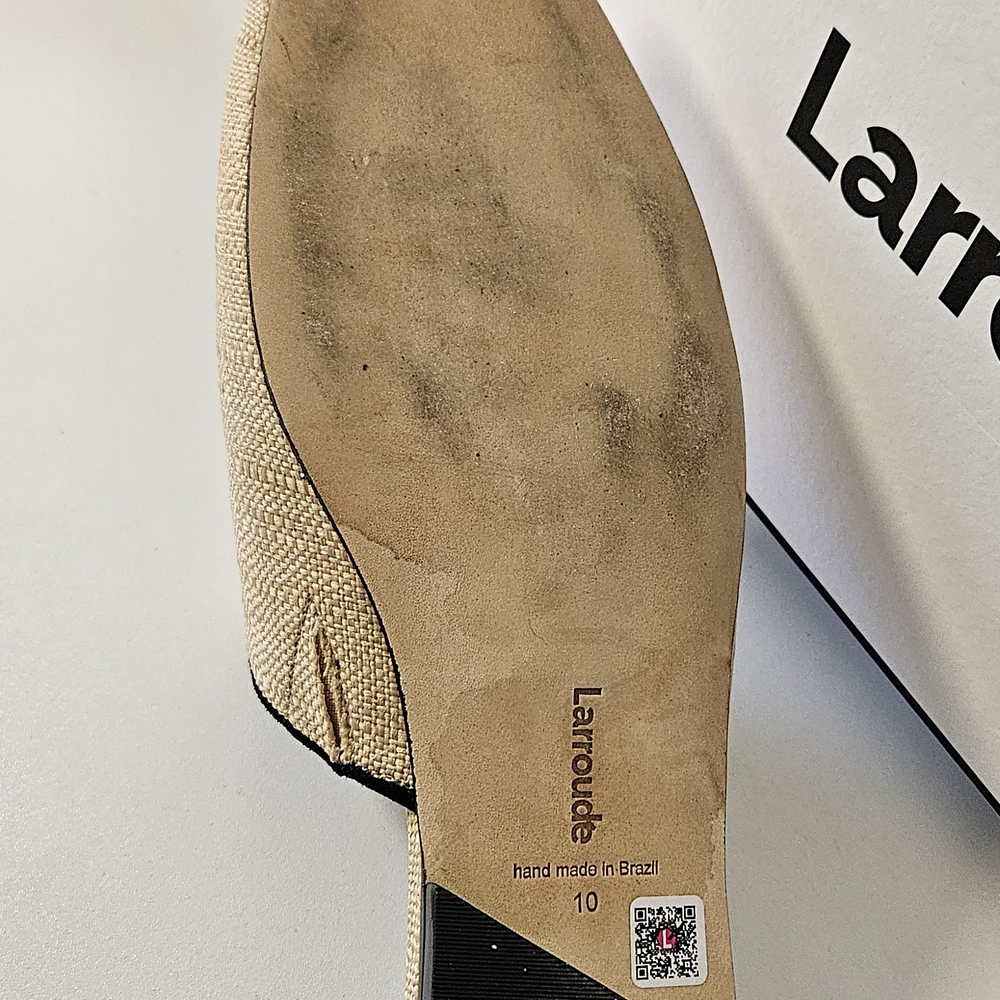 Larroudé Venice Flat Mule – Beige Raffia/Black Trim - Picture 6 of 8